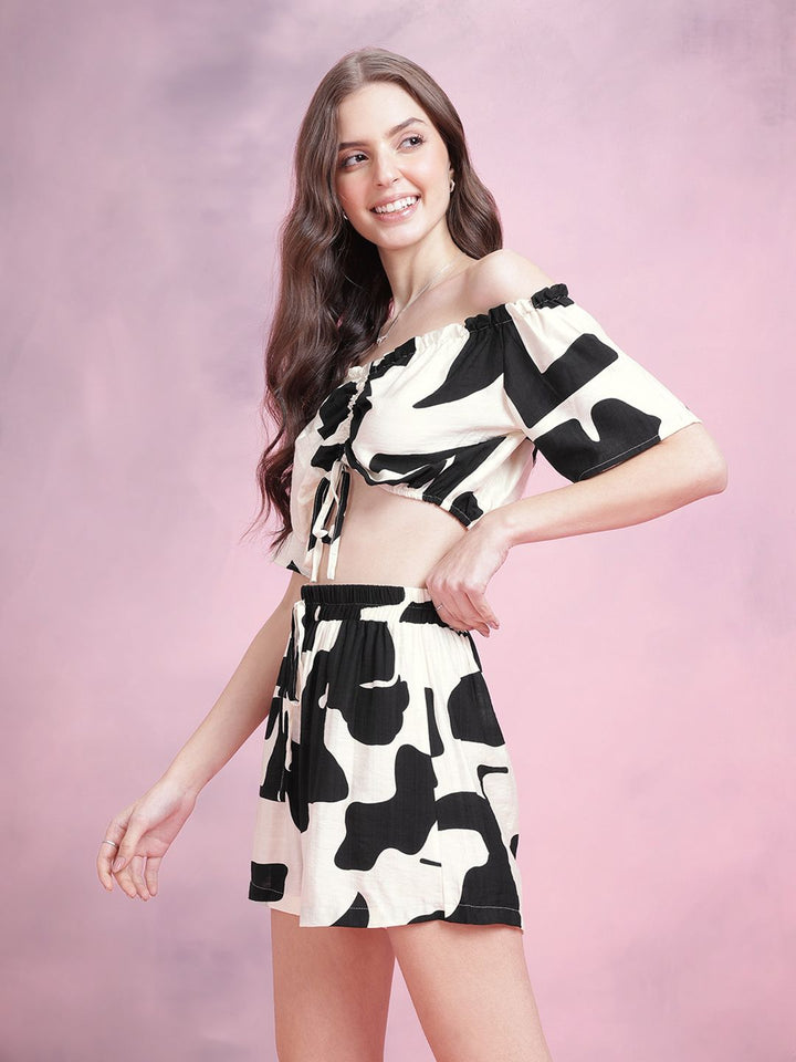 DressBerry Off-Shoulder Printed Cropped Co-Ords