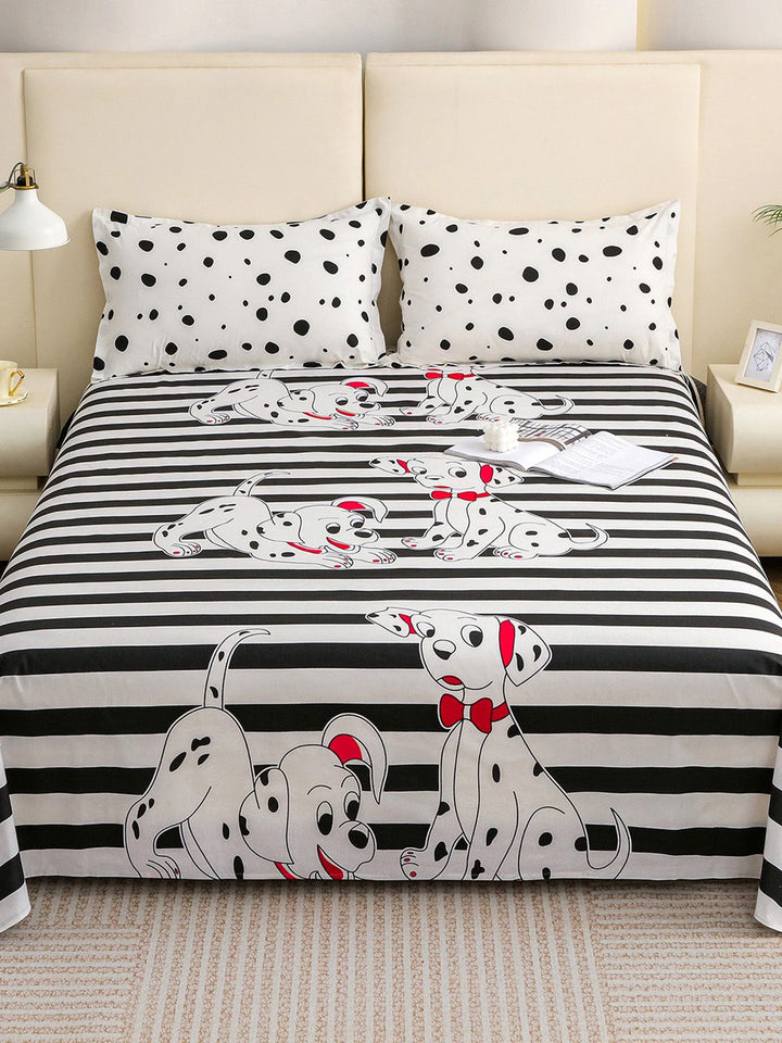 Story@home White Black Cotton 210 TC 1 King Double Bedsheet with 2 Pillow Covers