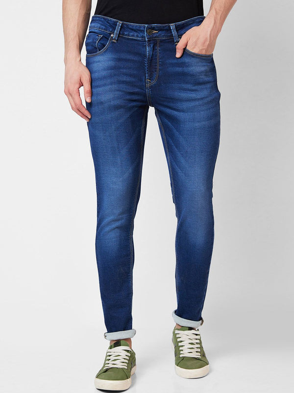 SPYKAR Men Super Skinny Fit Low-Rise Heavy Fade Clean Look Whiskers Cotton Jeans