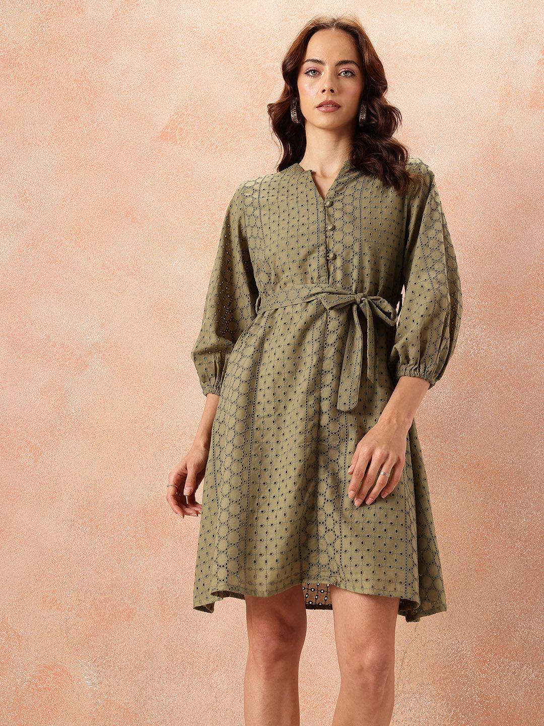all about you Self Design Schiffli A-Line Dress