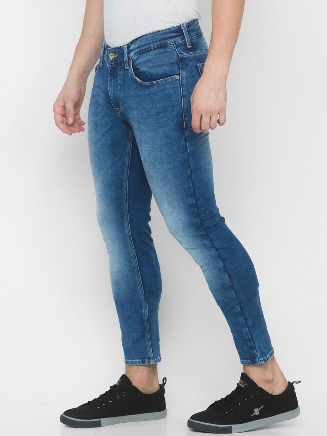 SPYKAR Men Blue Skinny Fit Low-Rise Pure Cotton Heavy Fade Jeans