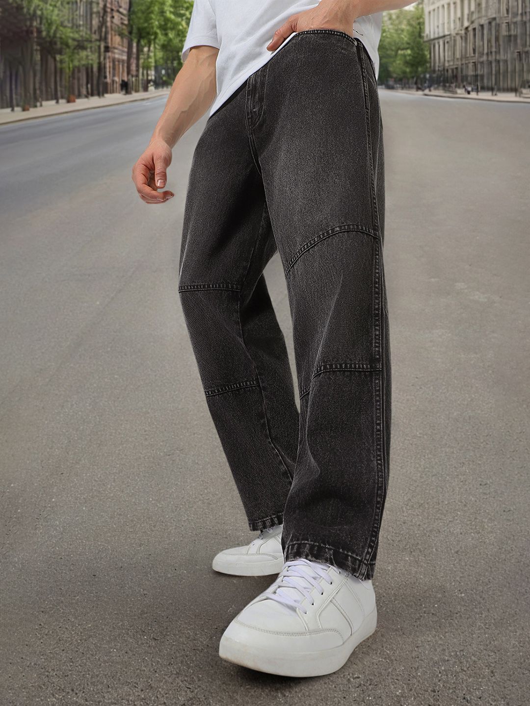 Urbano Fashion Baggy Fit Cut and Sew Panelled Jeans