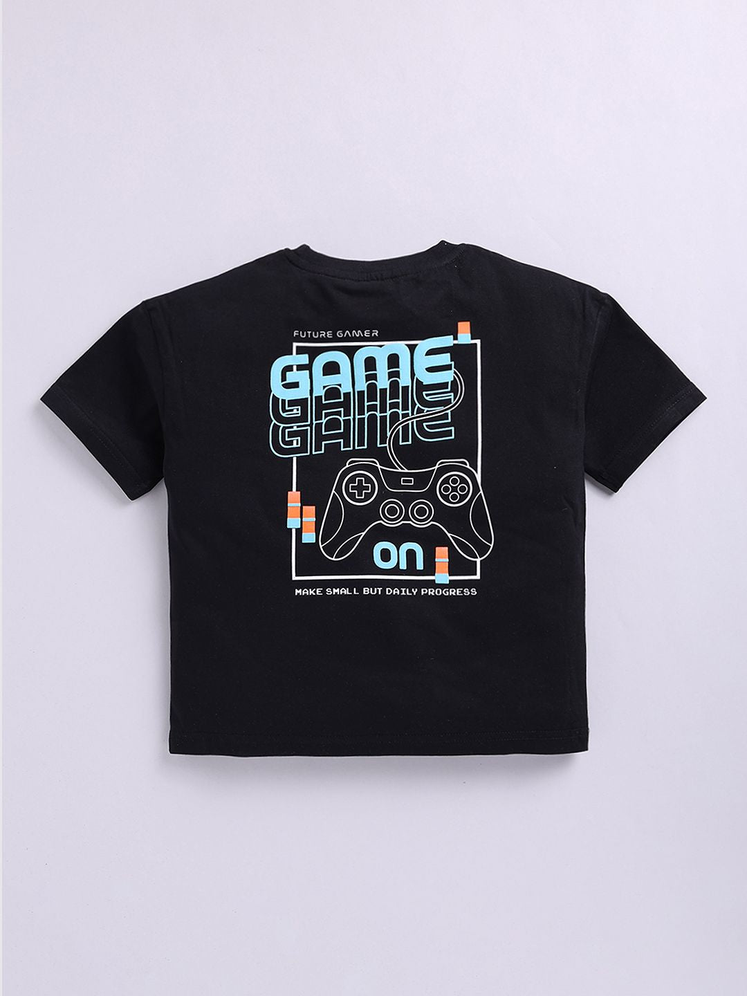 Happy Faces Boys Pure Cotton Typography Printed Back T-shirt
