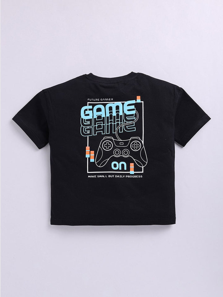 Happy Faces Boys Pure Cotton Typography Printed Back T-shirt