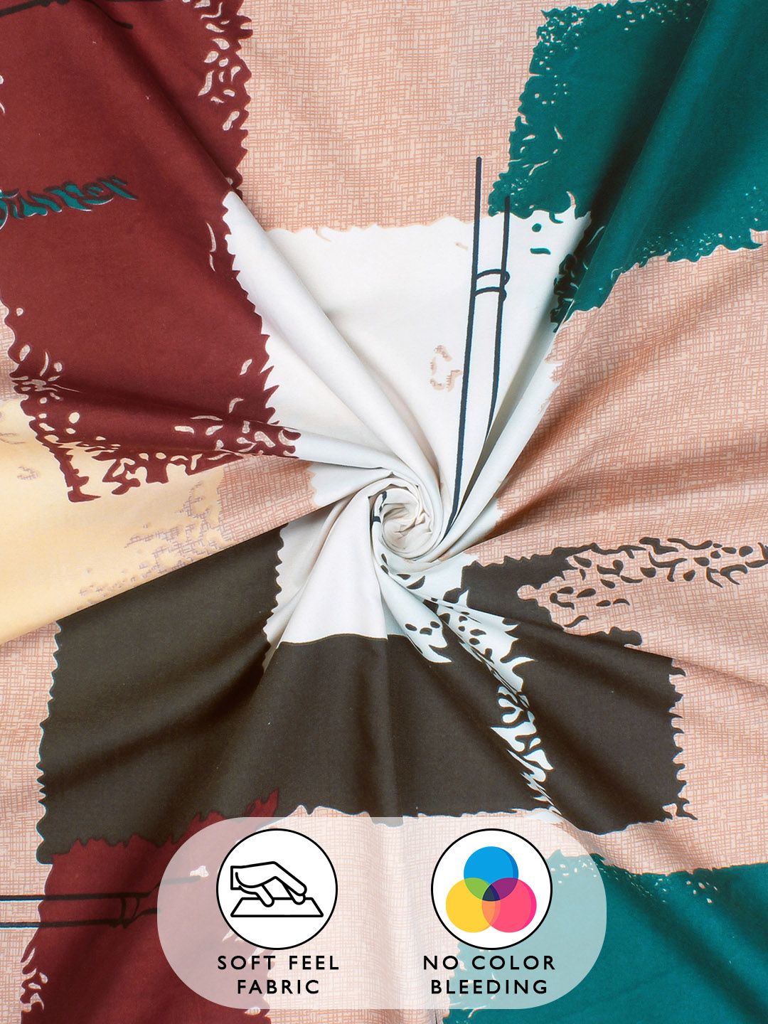Story@home Arena Peach-Coloured & White Printed 180 TC Queen Bedsheet with 2 Pillow Covers