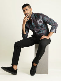RARE RABBIT Men Silbon Floral Printed Slim Fit Cotton Shirt