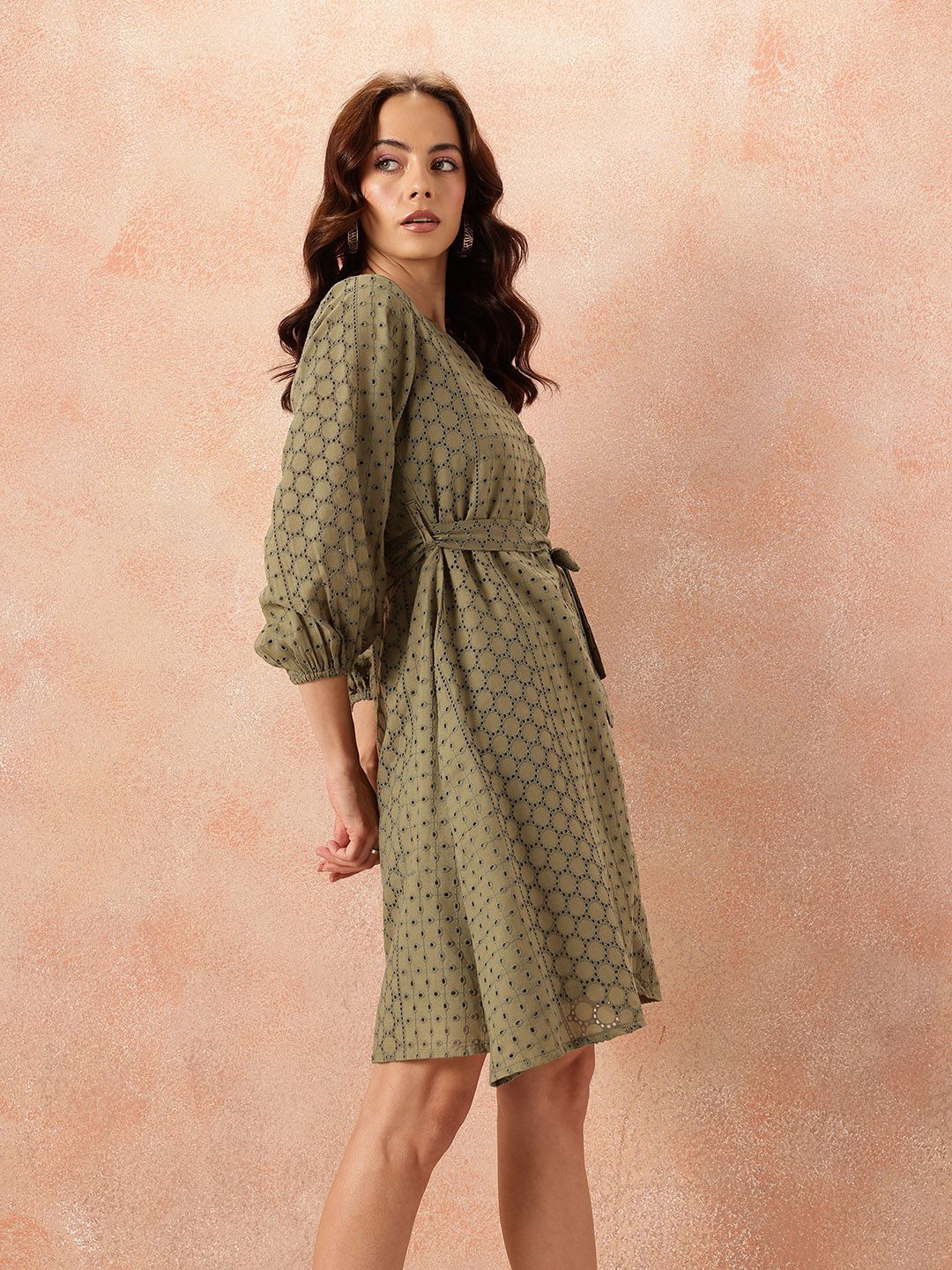 all about you Self Design Schiffli A-Line Dress