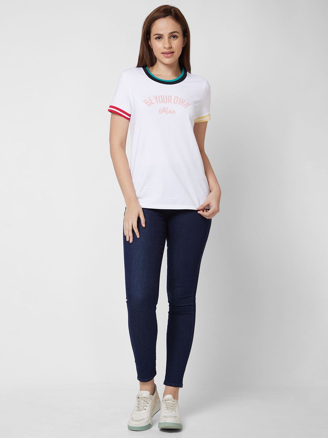 SPYKAR Women White Printed T-shirt