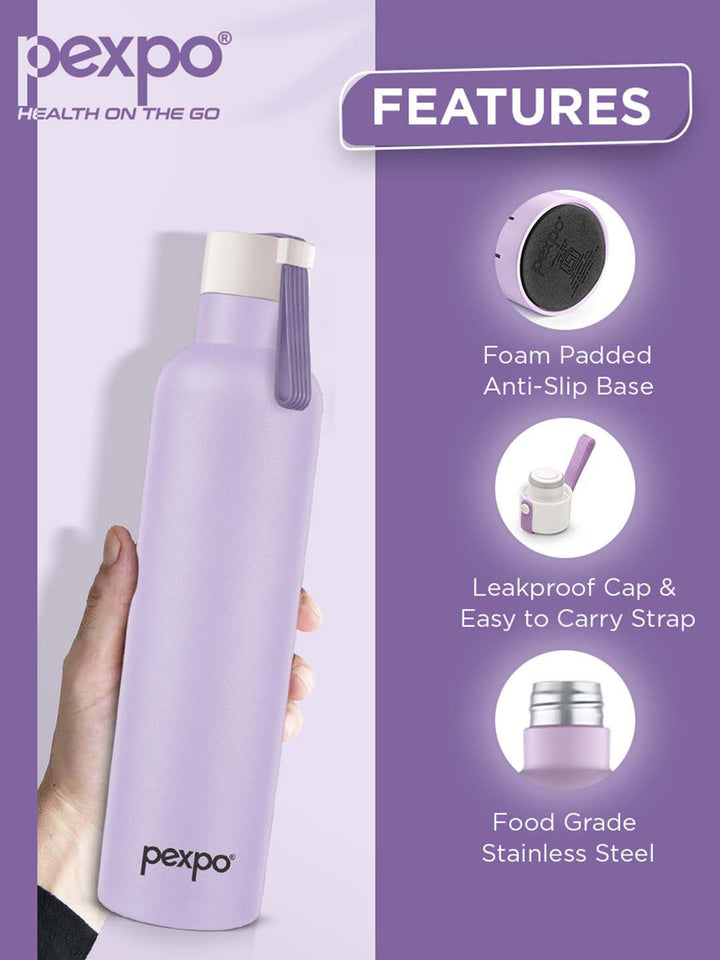 Pexpo Oslo Orchid Purple ISI Certified Thermosteel Hot And Cold Flask Water Bottle 750ml