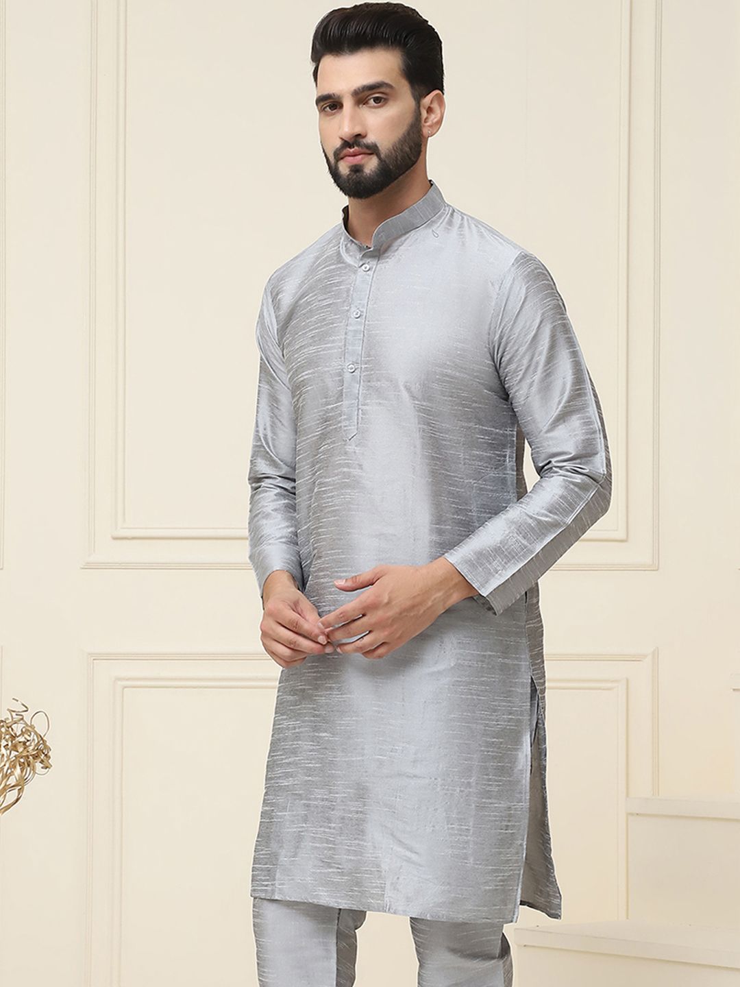 SOJANYA Lelaki Grey Solid Kurta Lurus