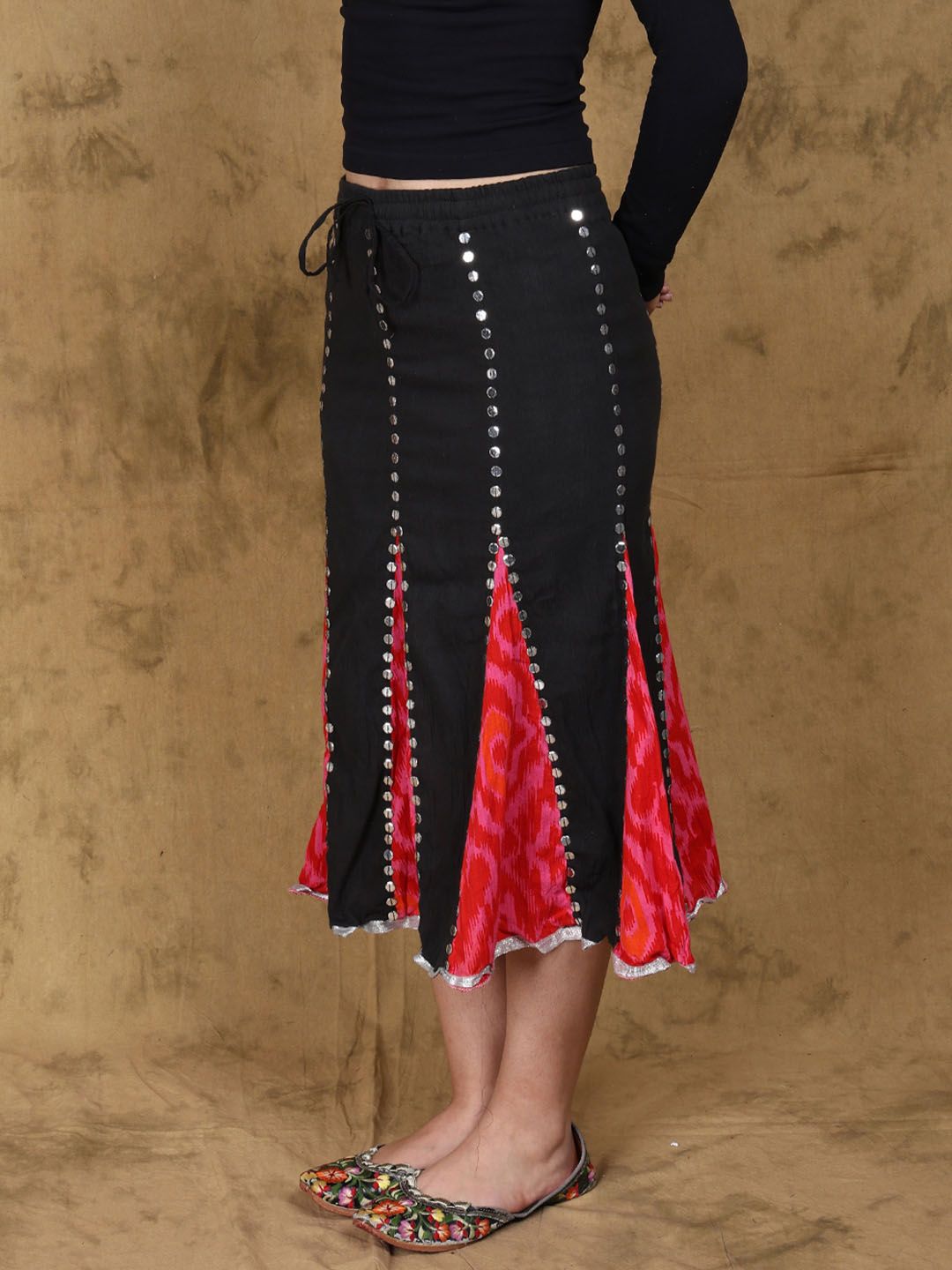 Exotic India Colourblocked Pure Cotton Midi  Skirts