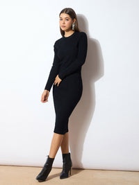 SASSAFRAS Black Ribbed Sweater With Pencil Skirt