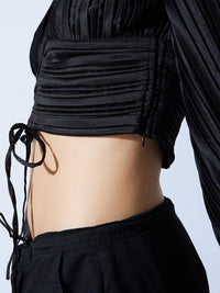 STREET 9 Black Bishop Sleeves Accordion Pleats Crop Top