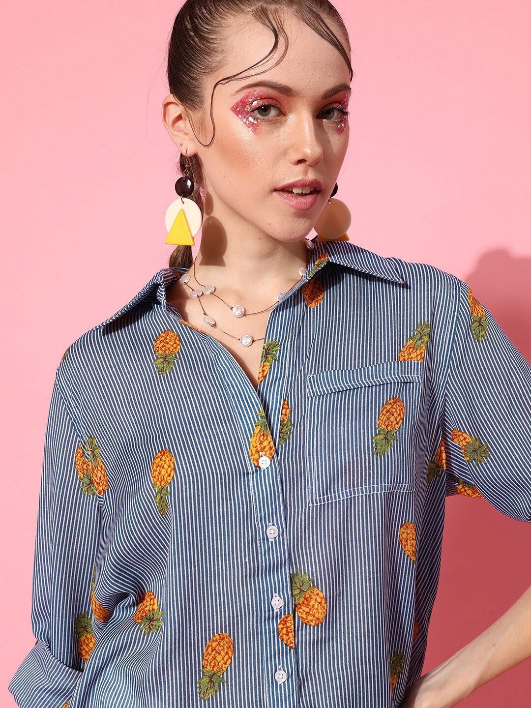 STREET 9 Women Blue Graphic Shirt