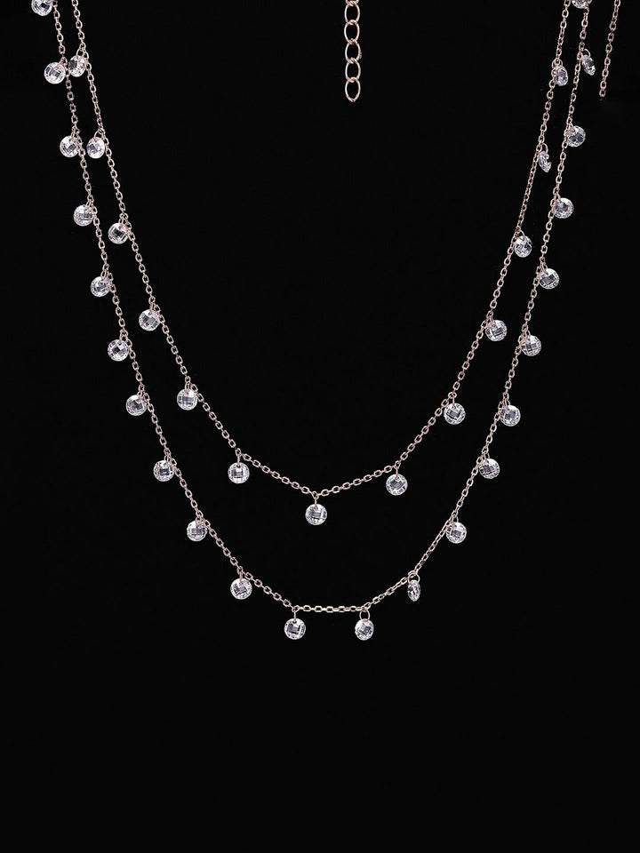 PRIONI 925 Sterling Silver Rose Gold-Plated CZ Beads Necklace
