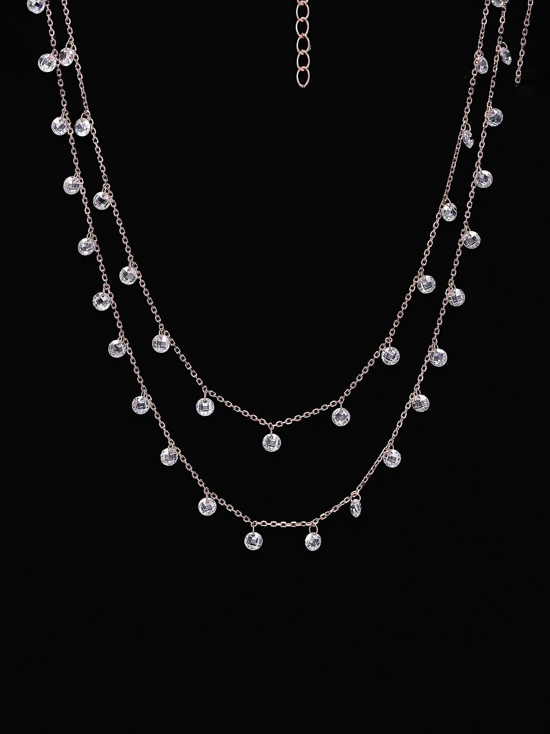 PRIONI 925 Sterling Silver Rose Gold-Plated CZ Beads Necklace