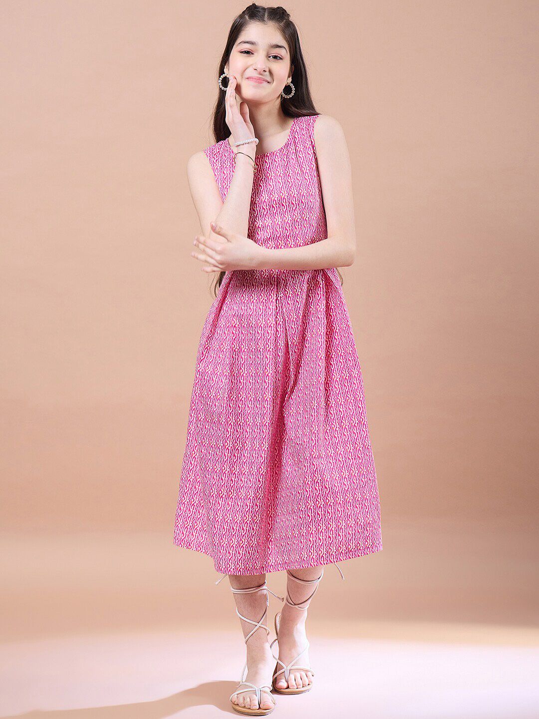 pspeaches Girls Ethnic Motifs Print A-Line Cotton Midi Dress