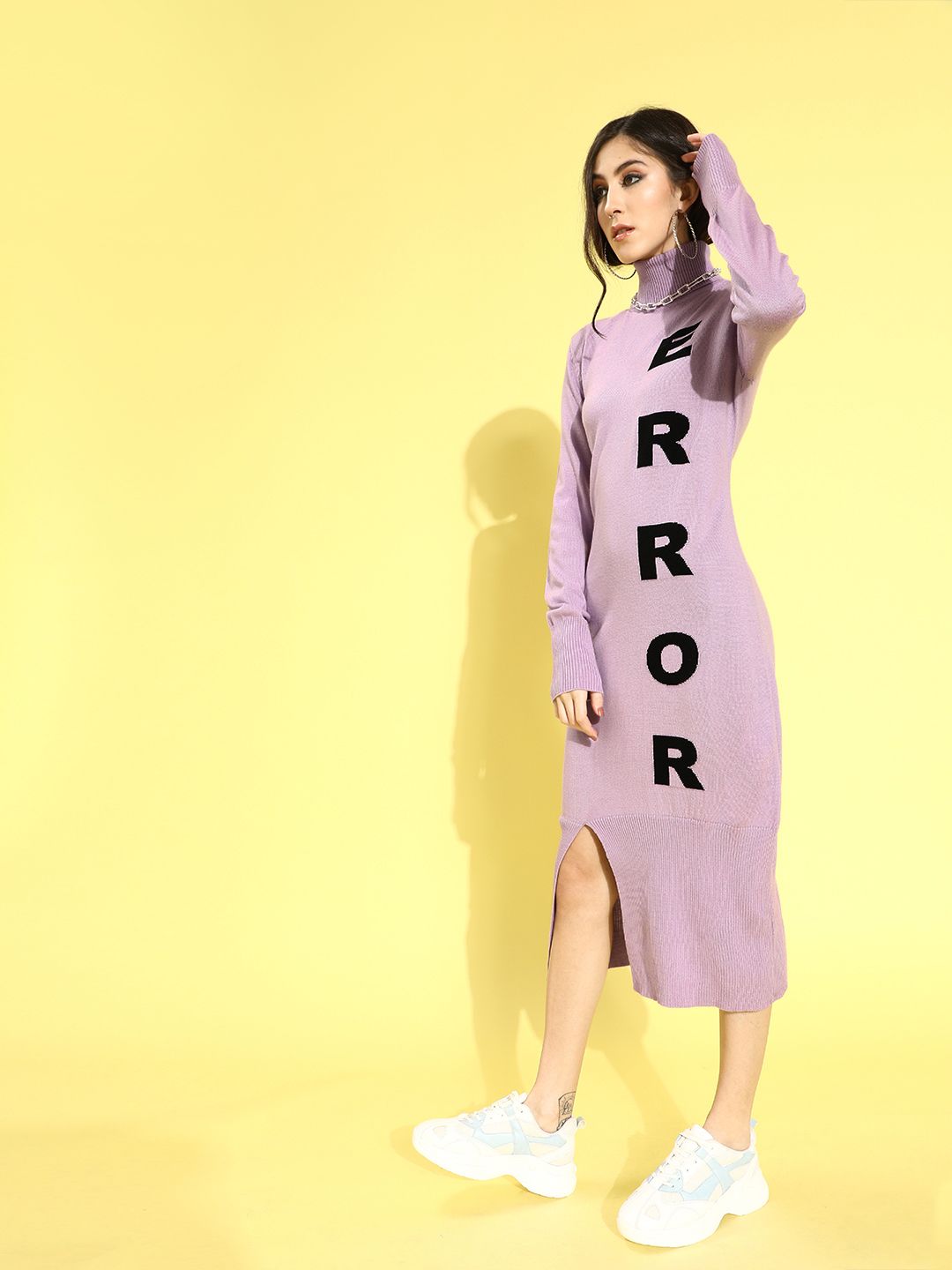 STREET 9 Lavender Printed Acrylic Jumper Midi Dress