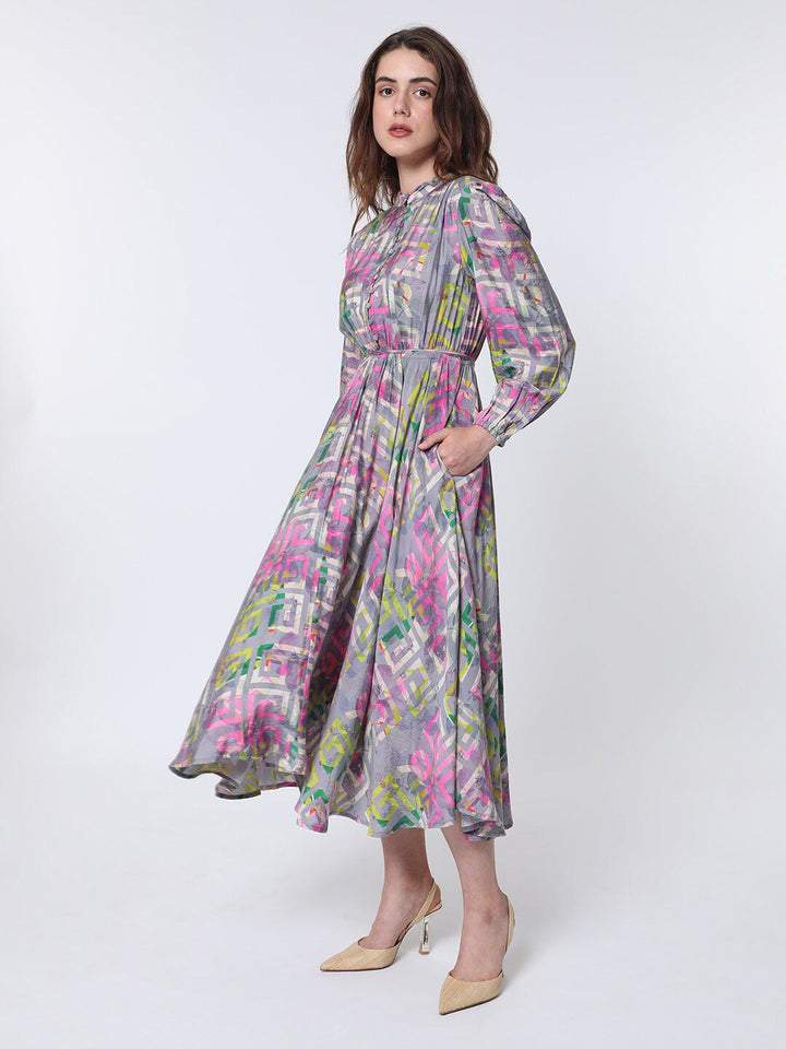 Rareism A-line Geo Floral Midi Dress