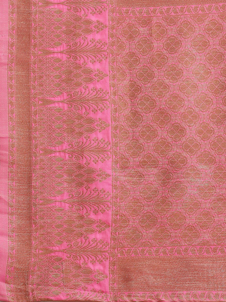 Saree mall Green & Pink Floral Zari Linen Blend Banarasi Sarees