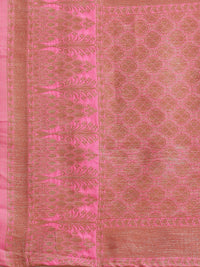 Saree mall Green & Pink Floral Zari Linen Blend Banarasi Sarees