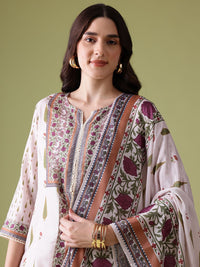 Anouk Floral Printed Pure Cotton Kurta With Trousers & With Dupatta