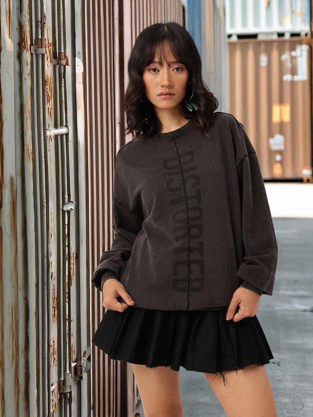 DressBerry Typography Printed Cotton Terry Oversized Sweatshirt