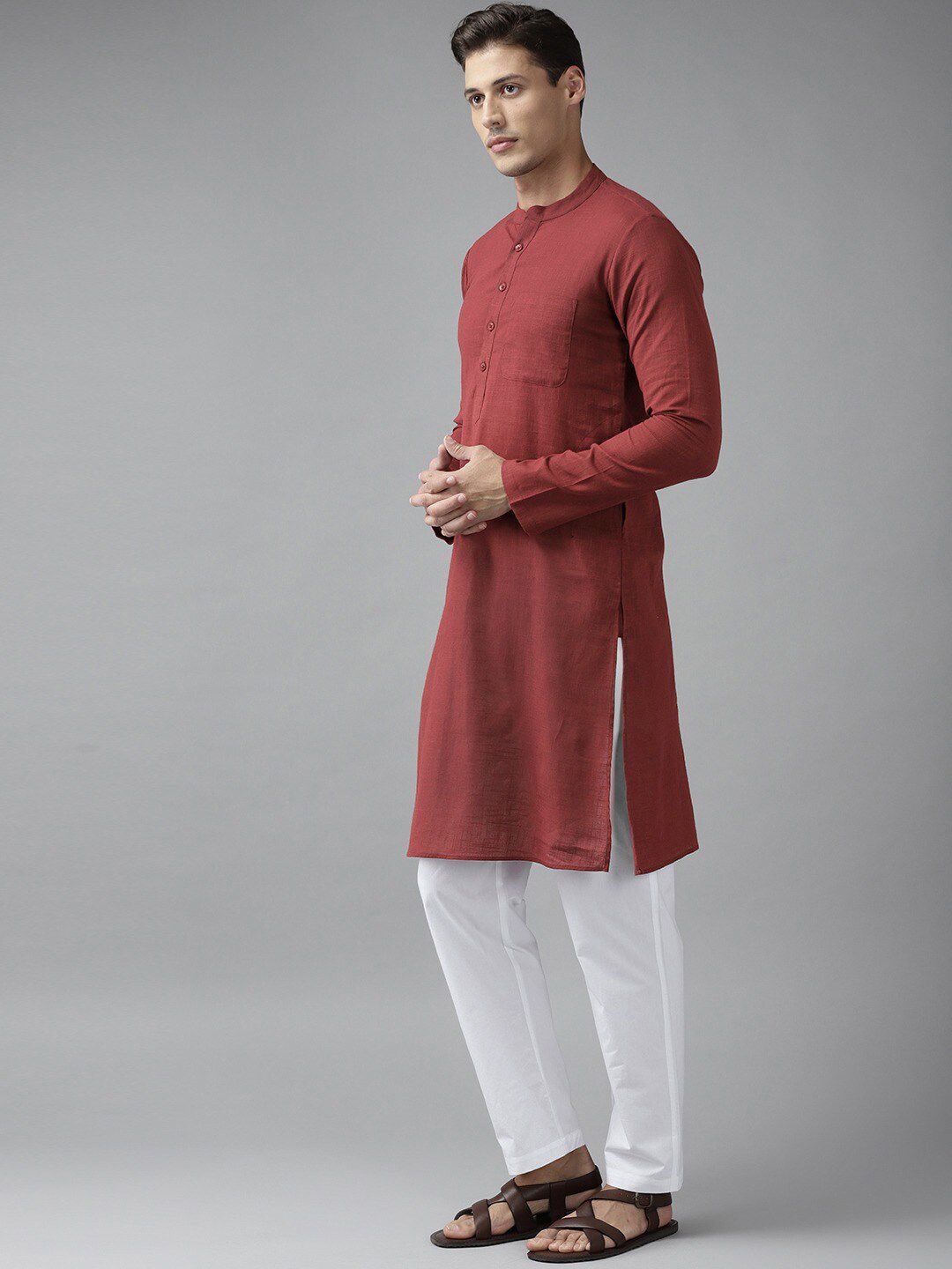 See Designs Men Maroon Thread Work Kurta