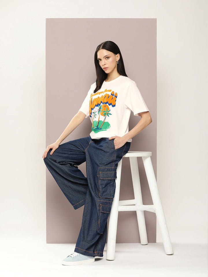 DILLINGER Women Graphic Printed Embossed Oversized T-shirt