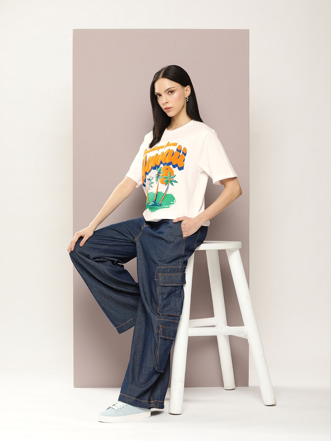 DILLINGER Women Graphic Printed Embossed Oversized T-shirt