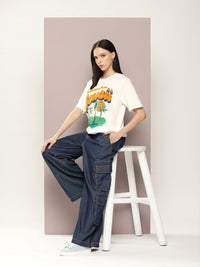 DILLINGER Women Graphic Printed Embossed Oversized T-shirt