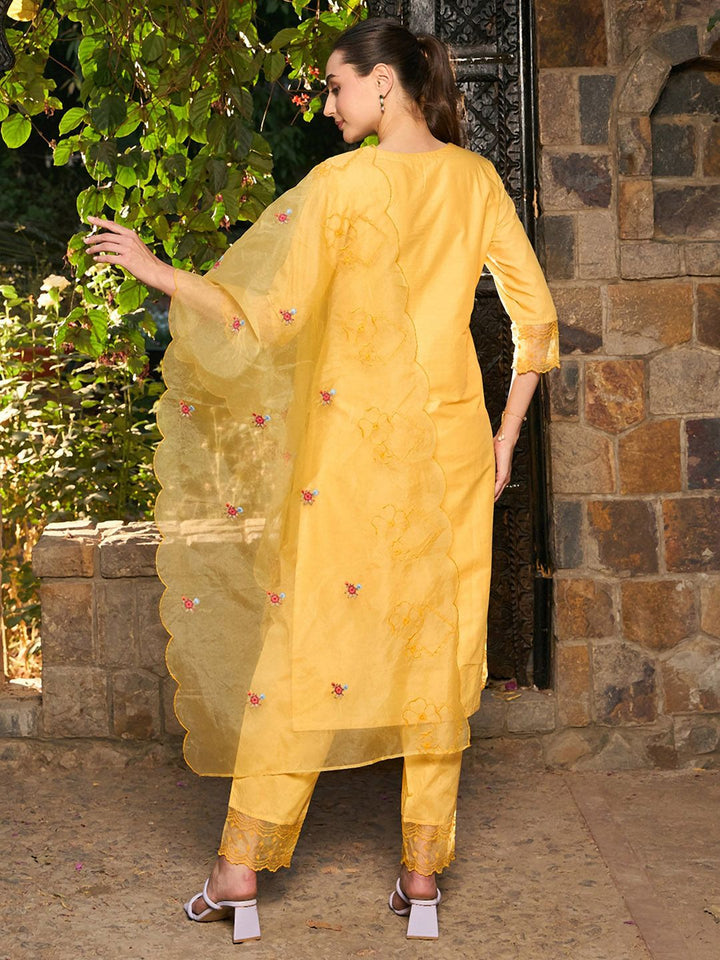 Indo Era Ethnic Motifs Embroidered Thread Work Pure Cotton Kurta with Trousers & Dupatta