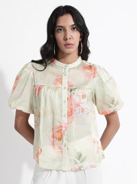 RAREISM Floral Printed Puff Sleeve Cotton Top