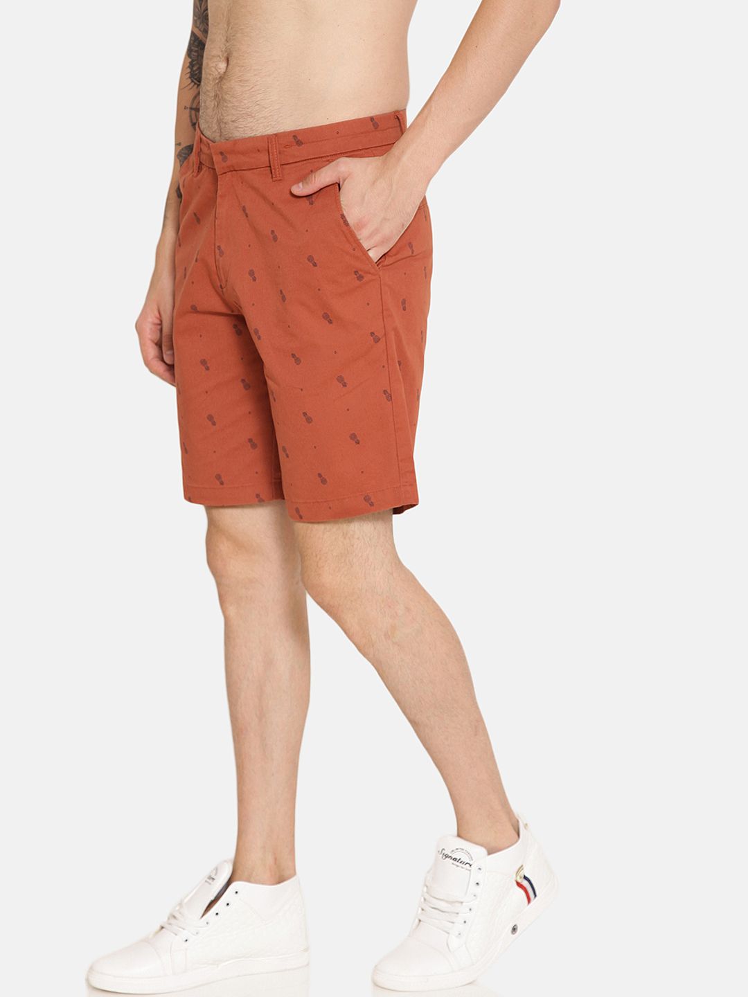 Bene Kleed Men Rust Orange Printed Loose Fit Regular Shorts