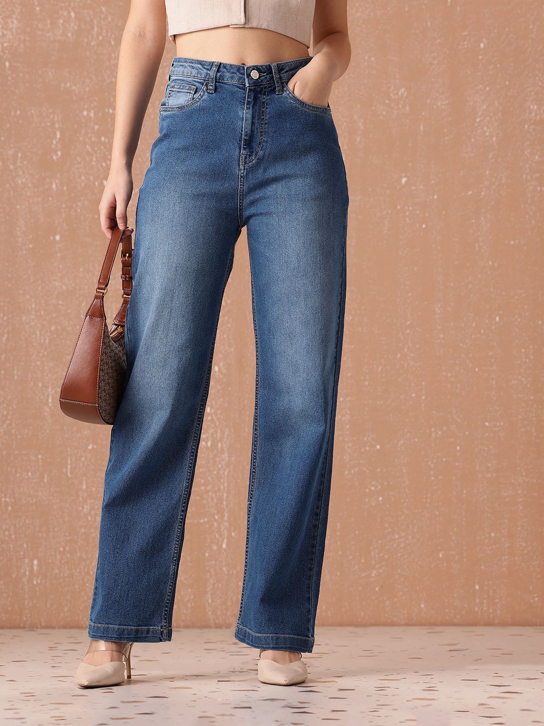 all about you Women Straight Fit High-Rise Light Fade Stretchable Jeans
