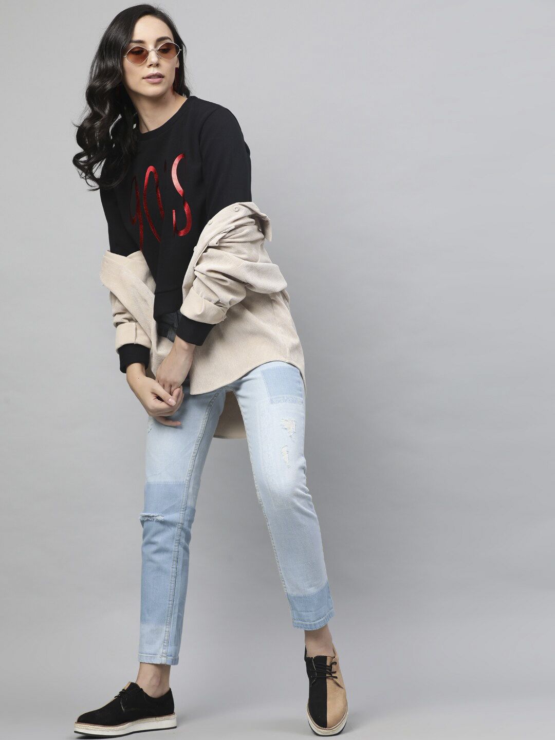 STREET 9 Women Black & Red Printed Pure Cotton Sweatshirt