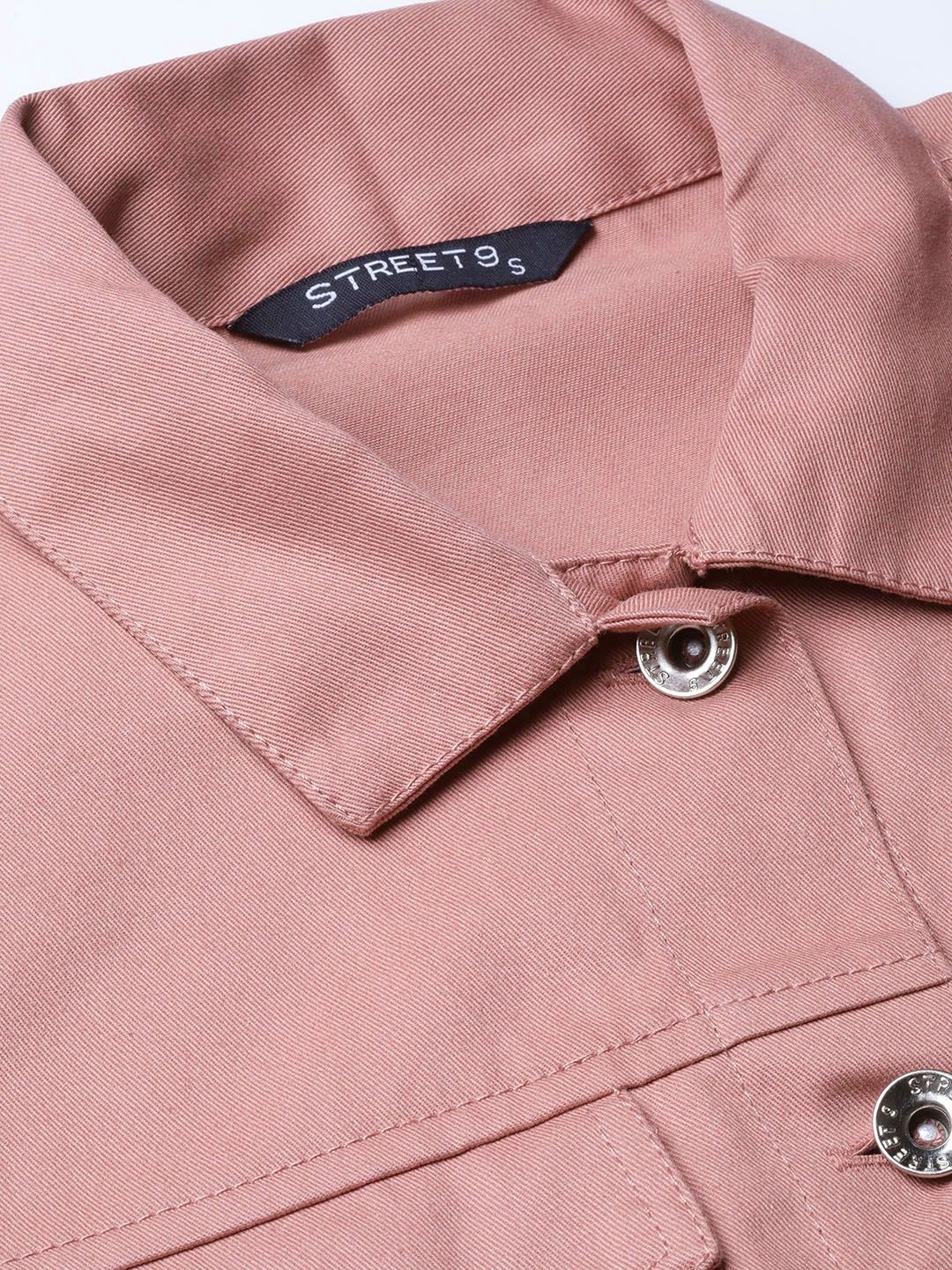 STREET 9 Women Mauve Solid Denim Jacket