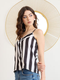 Berrylush Black Striped Ruffles Casual Top