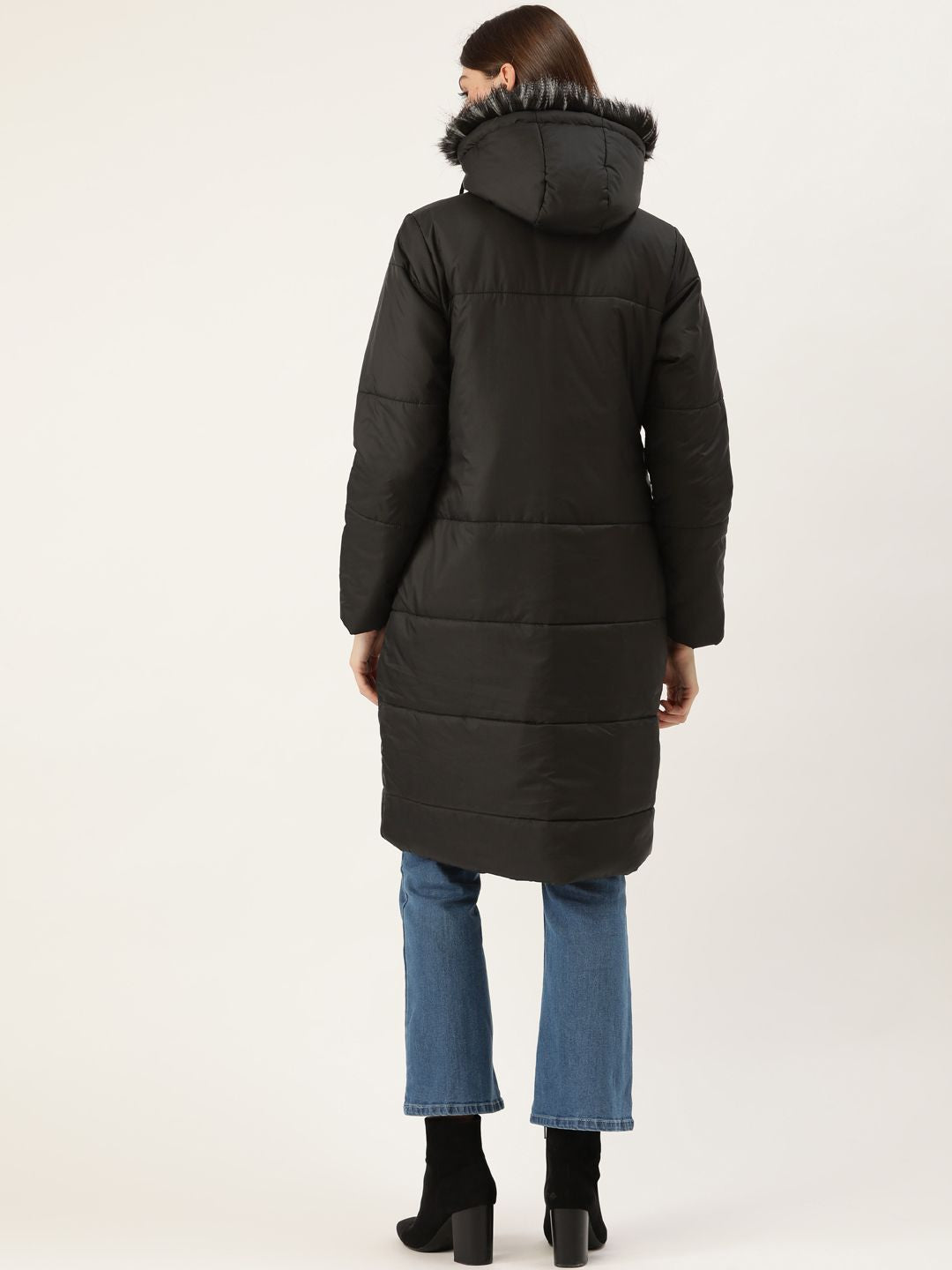 DressBerry Women Black Solid Longline Parka Jacket