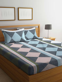 KLOTTHE Kelabu Kapas Geometrik 300 TC Cadar King Superfine dengan 2 Sarung Bantal-250 x 225 cm