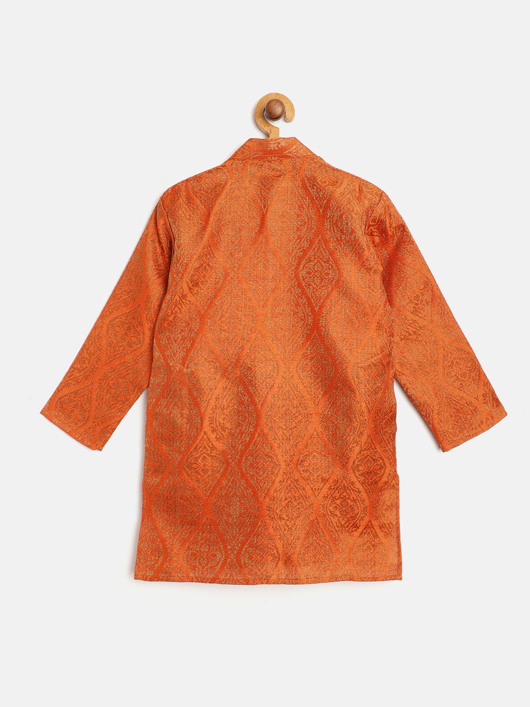 SOJANYA Boys Orange & Brown Ethnic Motifs Woven Design Jacquard Weave Band Collar Kurta