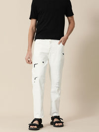 Mr Bowerbird Men White Tapered Fit Low Distress Mid-Rise Stretchable Jeans