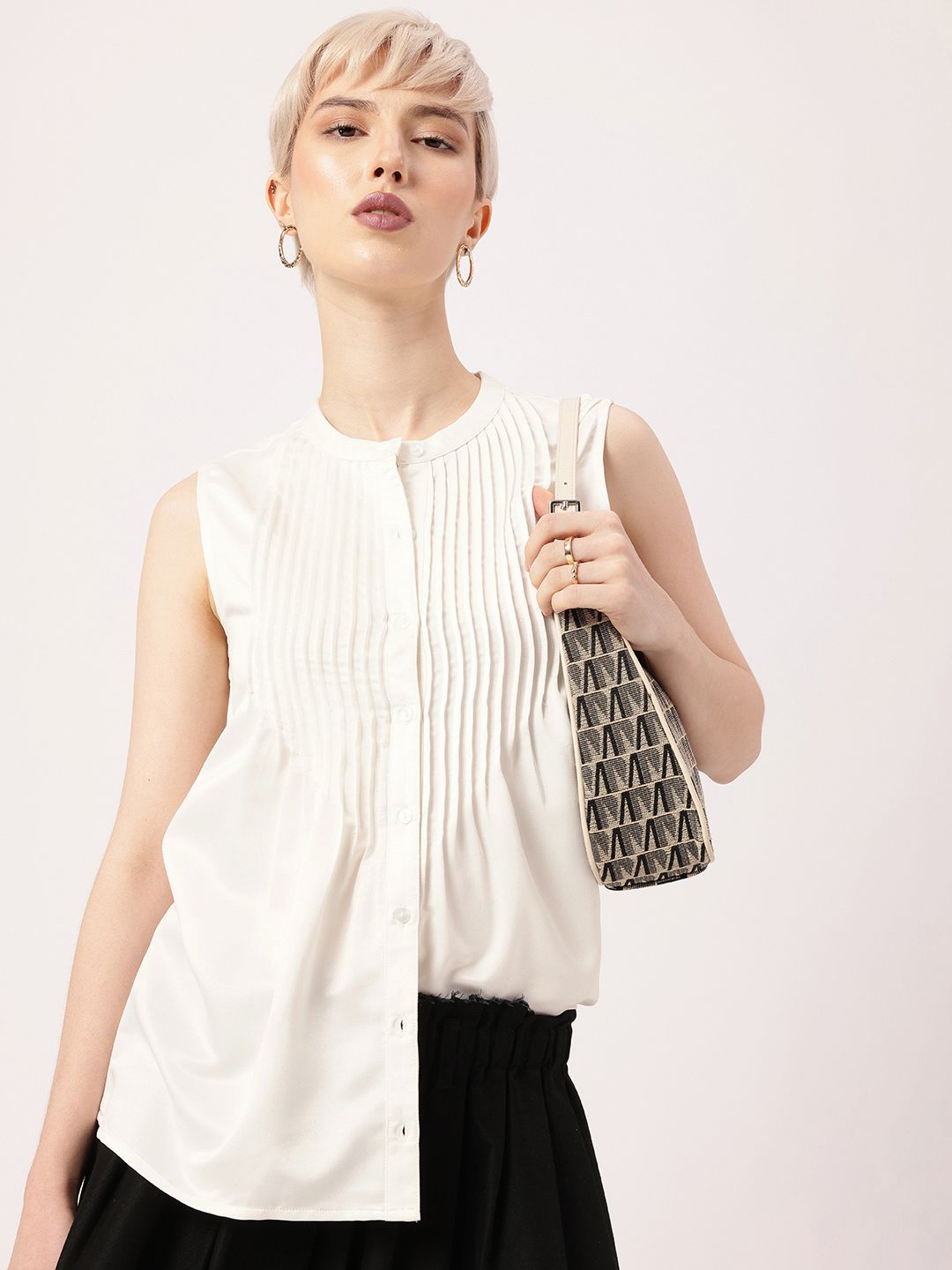 DressBerry Boss Bae Glam Sleeveless Pleated Detail Shirt