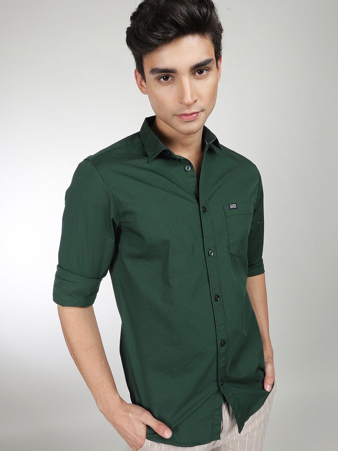 The Indian Garage Co Men Green Comfort Cotton Casual Shirt