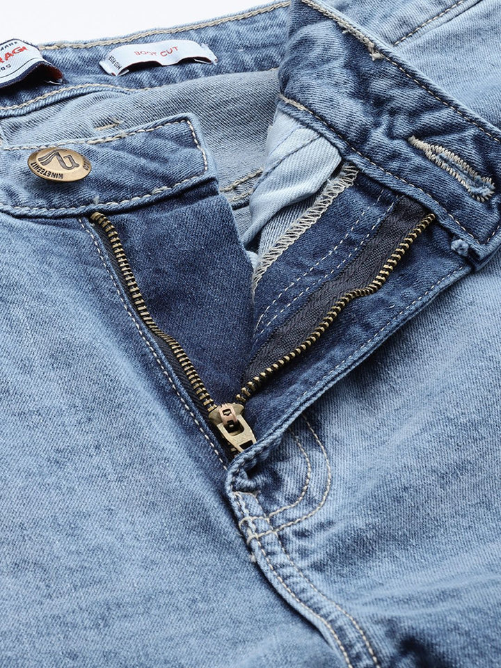 The Indian Garage Co Men Bootcut Slash Knee Ripped Light Fade Stretchable Jeans