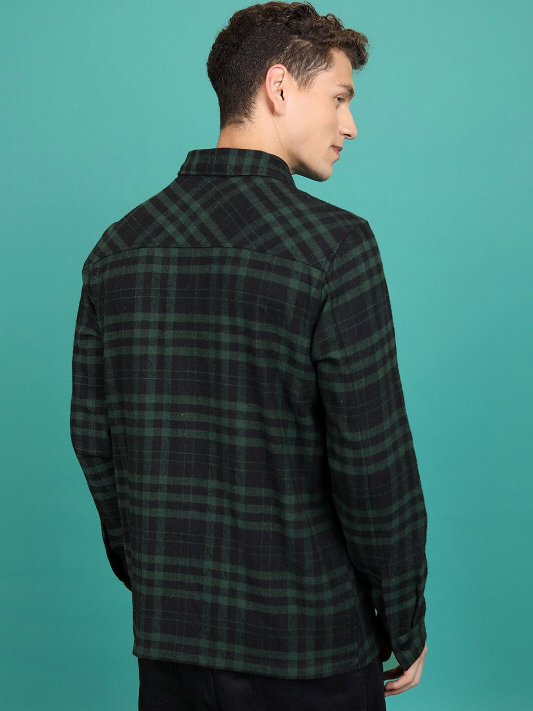 HIGHLANDER Checked Spread Collar Long Sleeves Flannel Checked Shirt