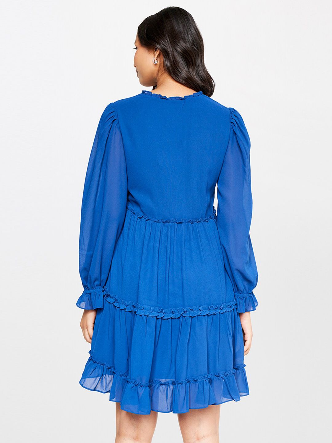AND V-Neck Embellished Tiered Fit & Flare Dress