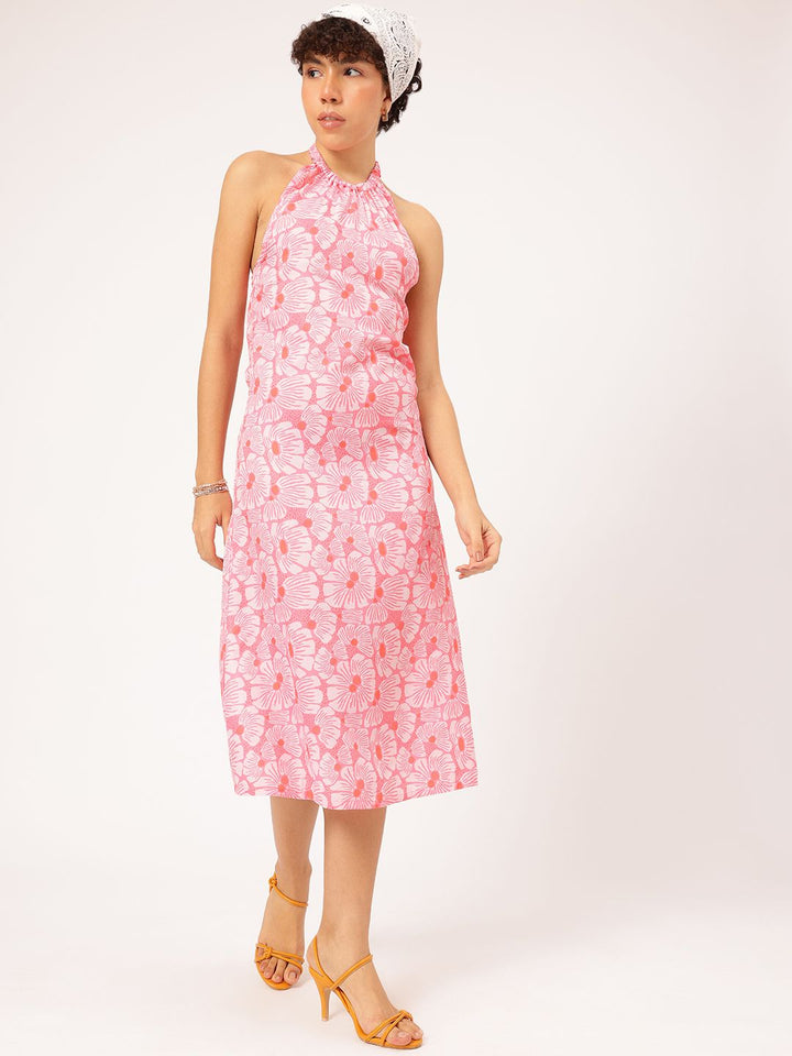 DressBerry Fairy Tale Flair Floral Print Halter A-Line Midi Dress