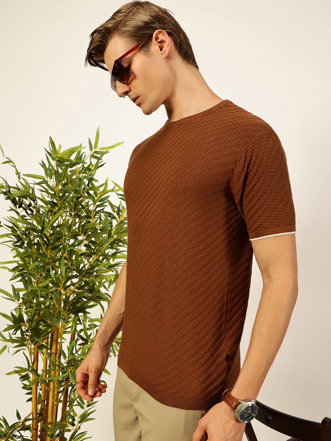 Thomas Scott Men Knit Textured Round Neck T-shirt
