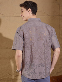 DENNISON Men Semi Sheer Floral Printed Oversized Shirt